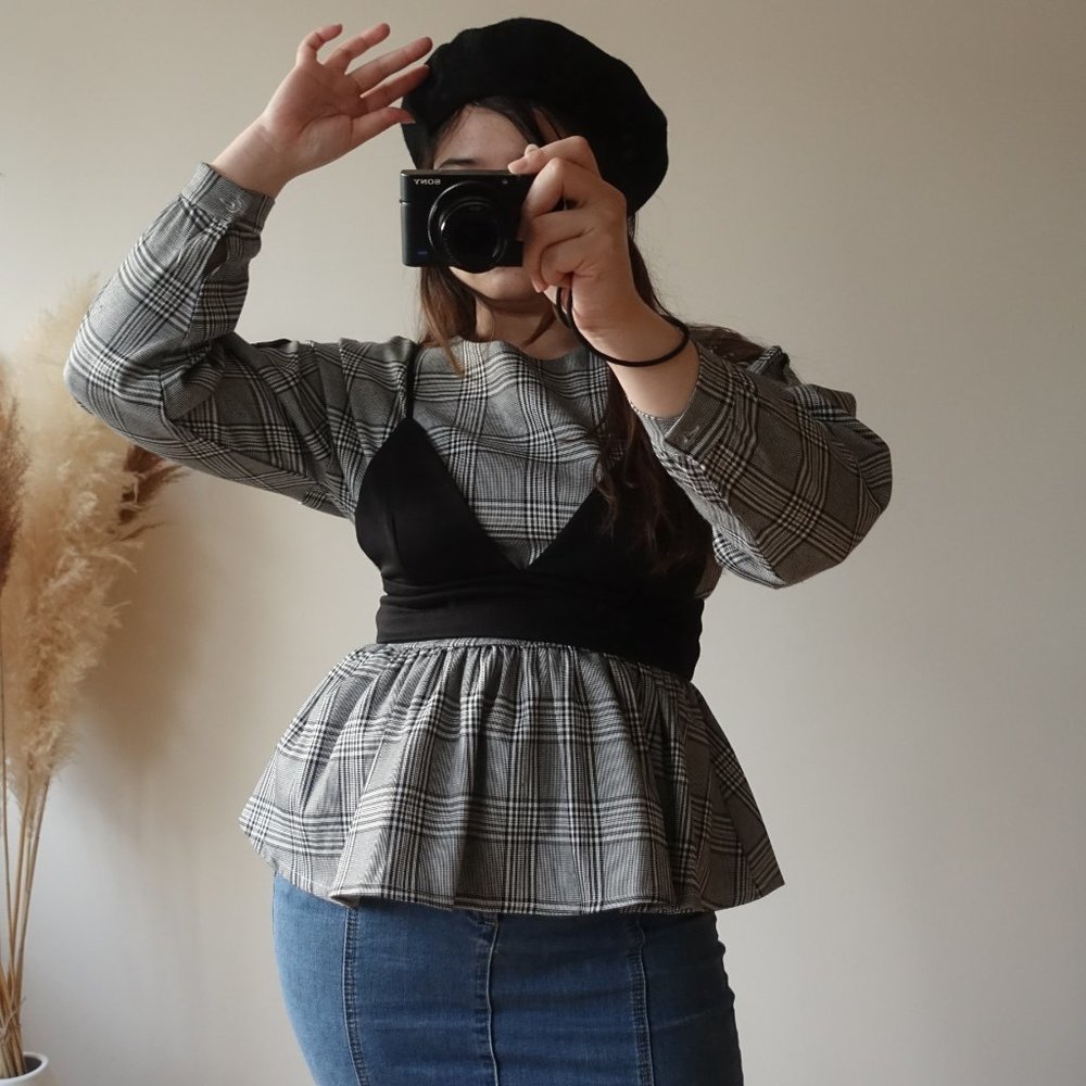Two piece plaid peplum top